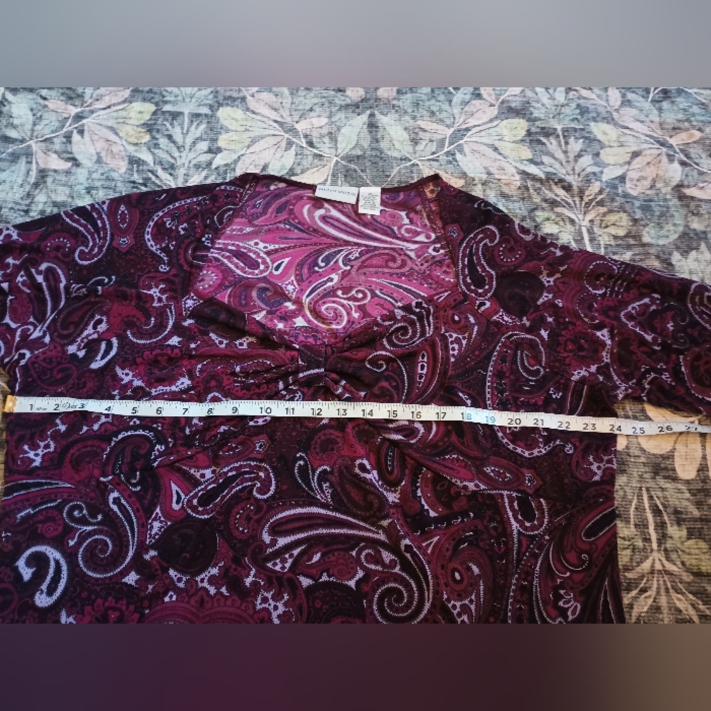 Jaclyn Smith Women's Whimsigoth Slinky Babydoll Top 2X Purple Paisley Stretch - Picture 6 of 7